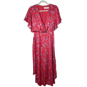 Keepsake red floral design boho deep v neck wide leg jumpsuit size small